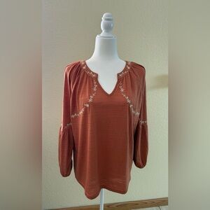Embroidered Rust Women's Top